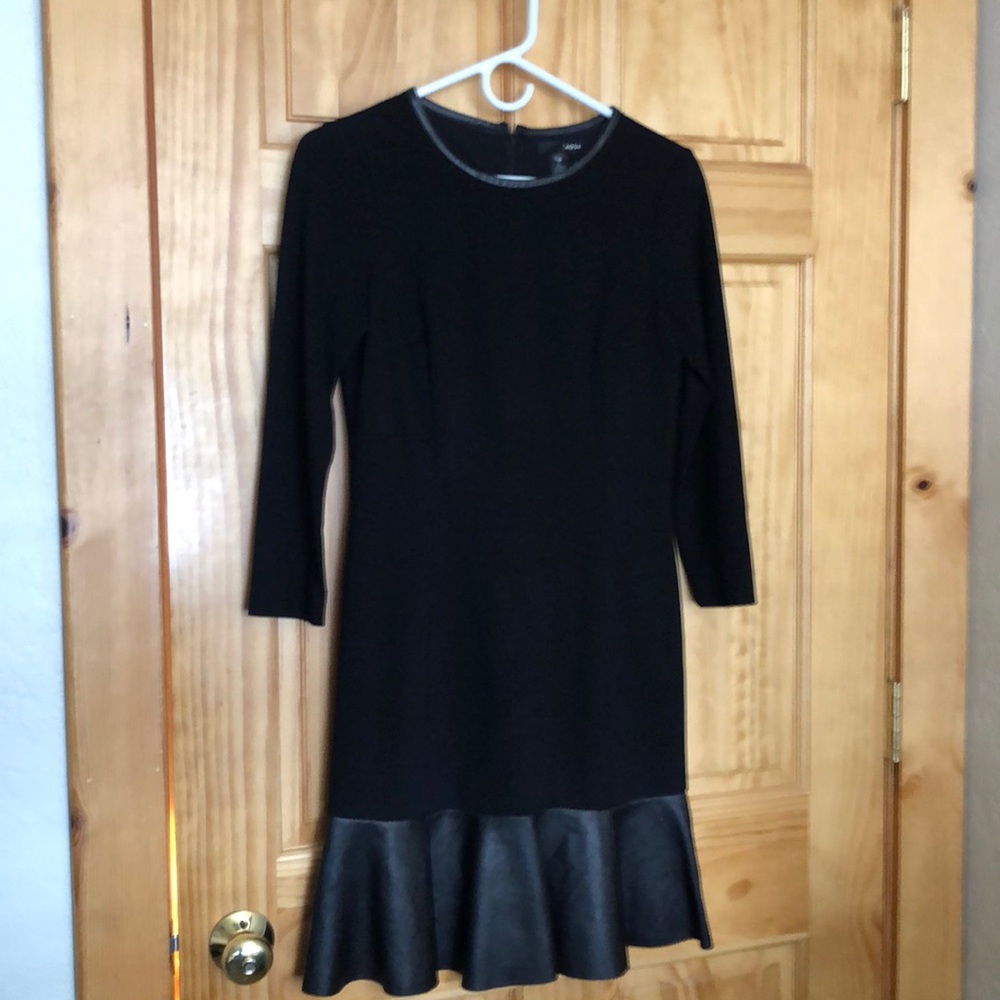 AQUA black 3/4 sleeve dress with leather flare  bottom